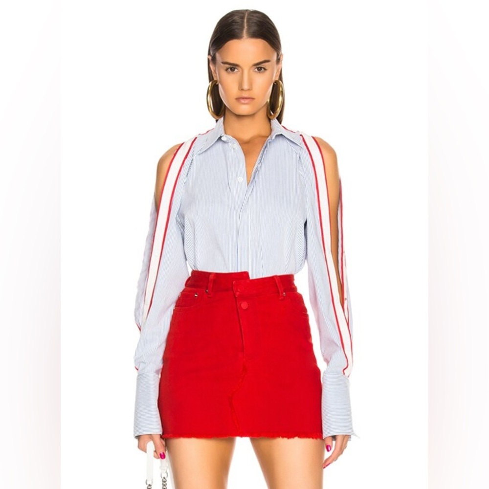Monse raglan snap sleeve stripe shirt
